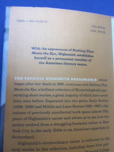 Nothing That Meets the Eye, The Uncollected Stories of Patricia Highsmith